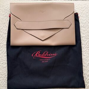 Used Condition Boldrini Selleria Beige Leather Envelope Clutch.